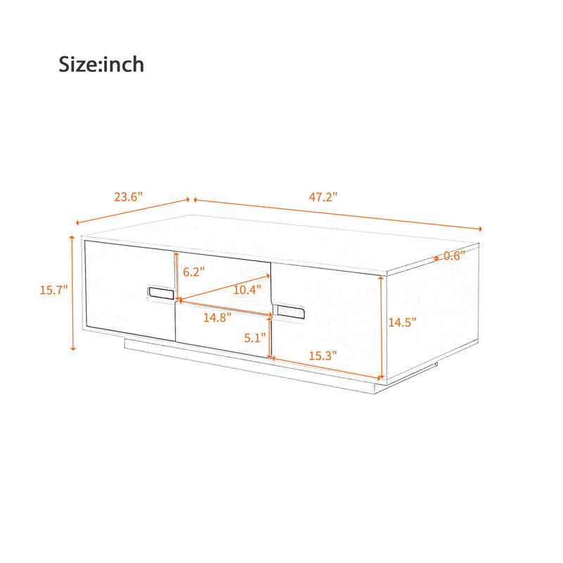 Modern Storage LED Coffee Table Black Center Table for Living Room