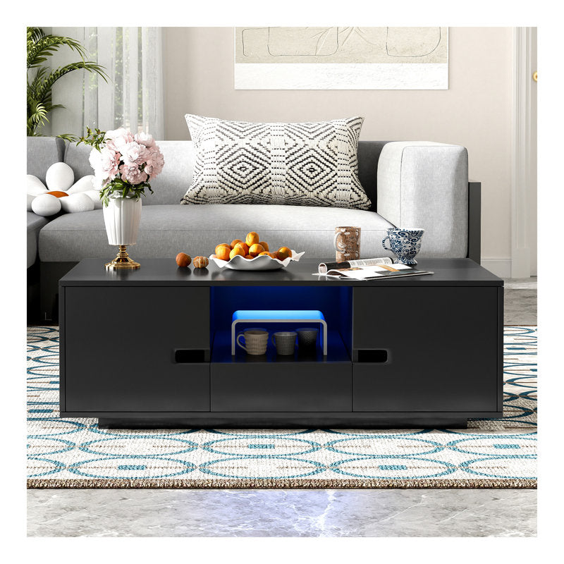 Modern Storage LED Coffee Table Black Center Table for Living Room