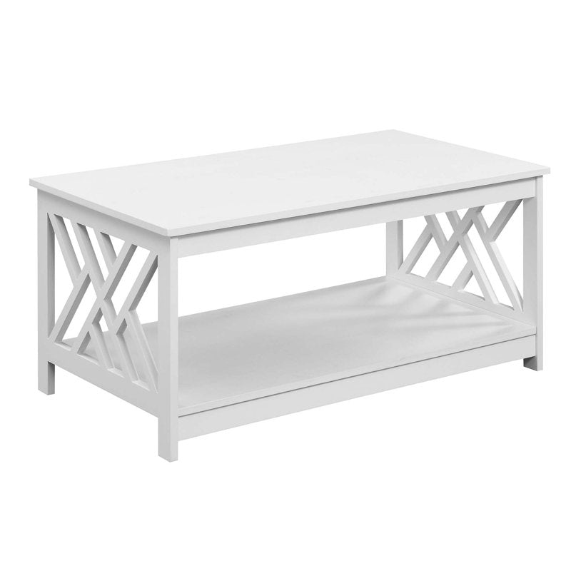 Modern White Coffee Table with Open Storage Shelf for Living Room