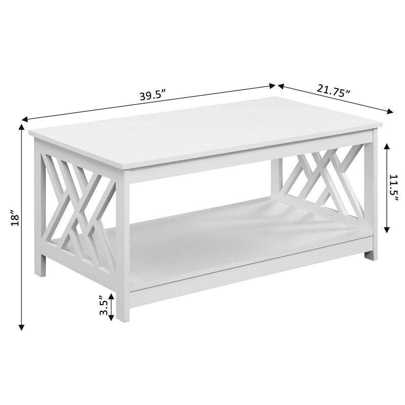 Modern White Coffee Table with Open Storage Shelf for Living Room