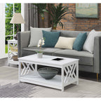 Modern White Coffee Table with Open Storage Shelf for Living Room