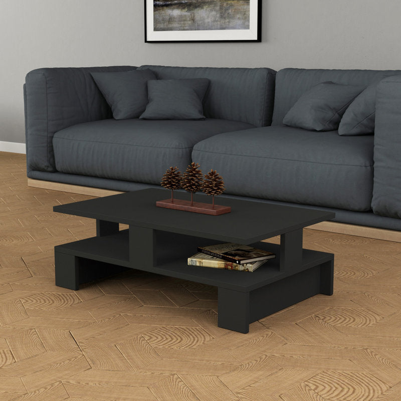Modern Black Coffee Table With Open Shelf