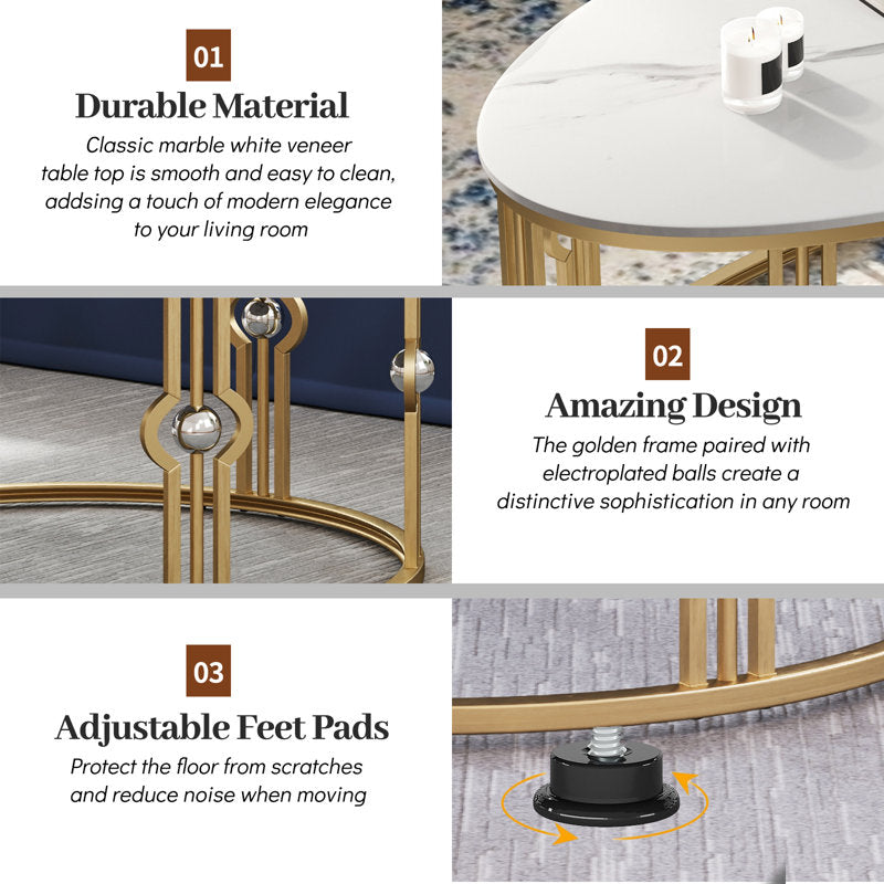 Contemporary Open-Frame Center Table with Art Deco Gold Accents