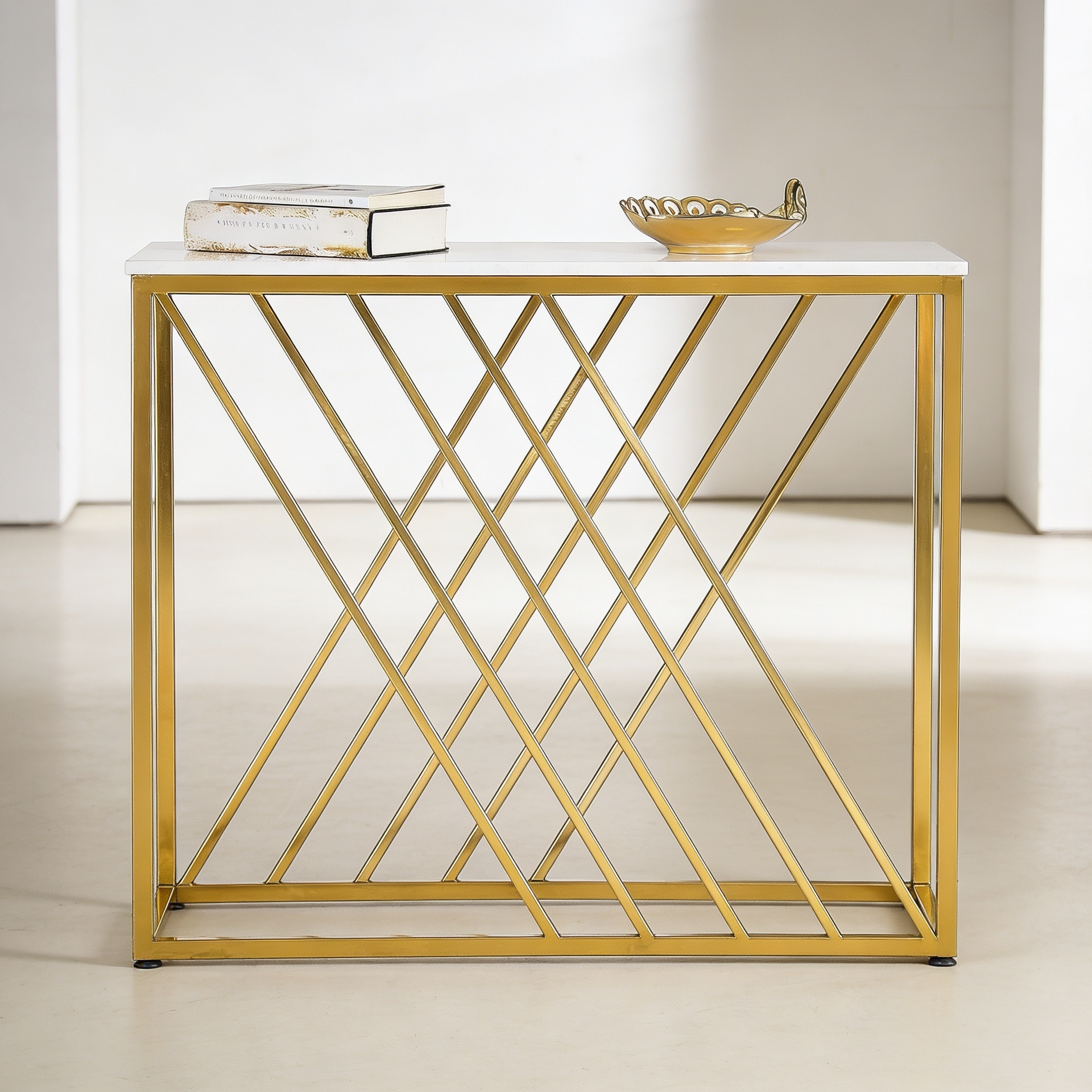 Unique Pattern Console Table  with Copper Metal Finish
