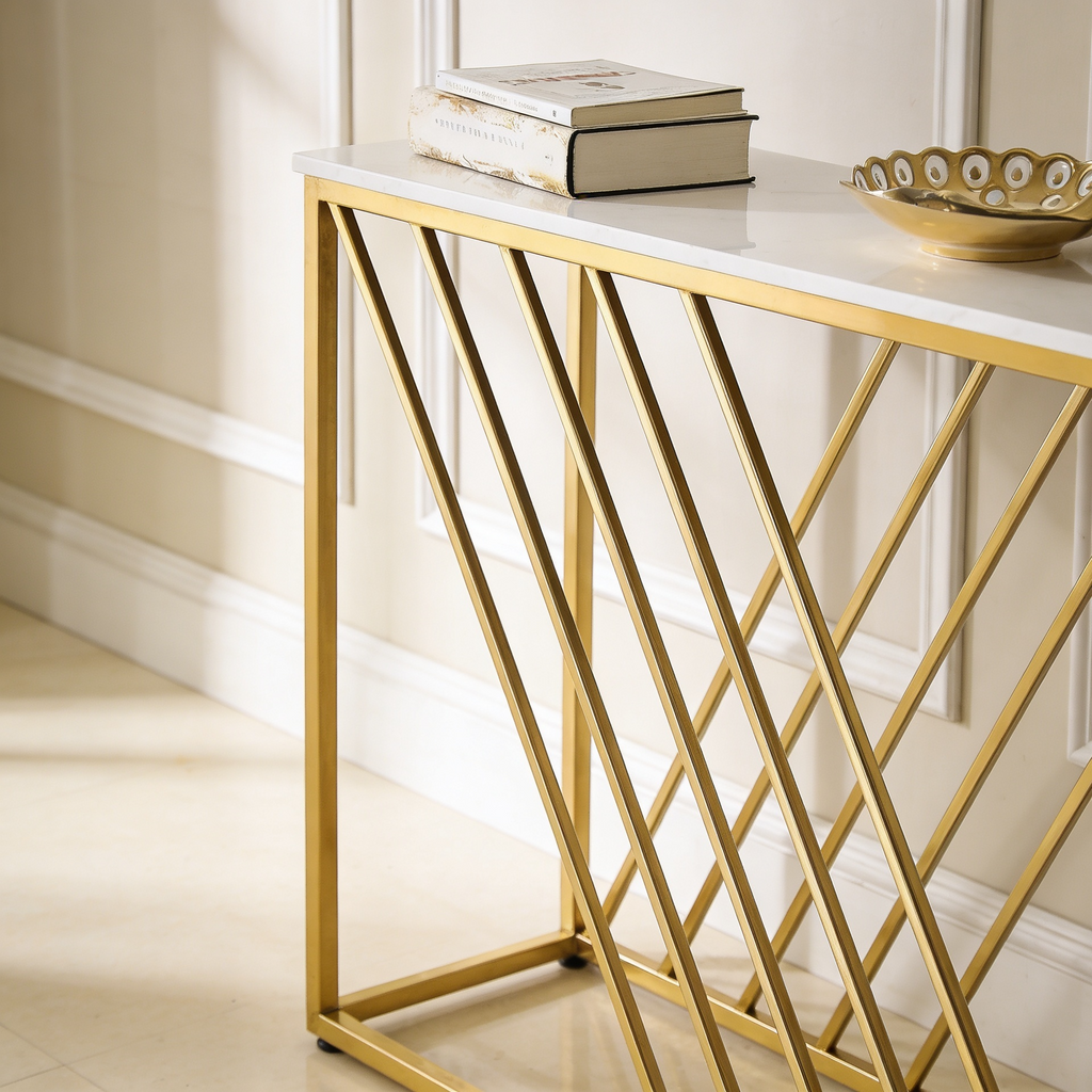 Unique Pattern Console Table  with Copper Metal Finish