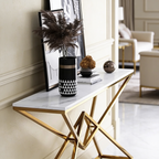 Pyramid Design Console Marble Table Golden Metal Finish