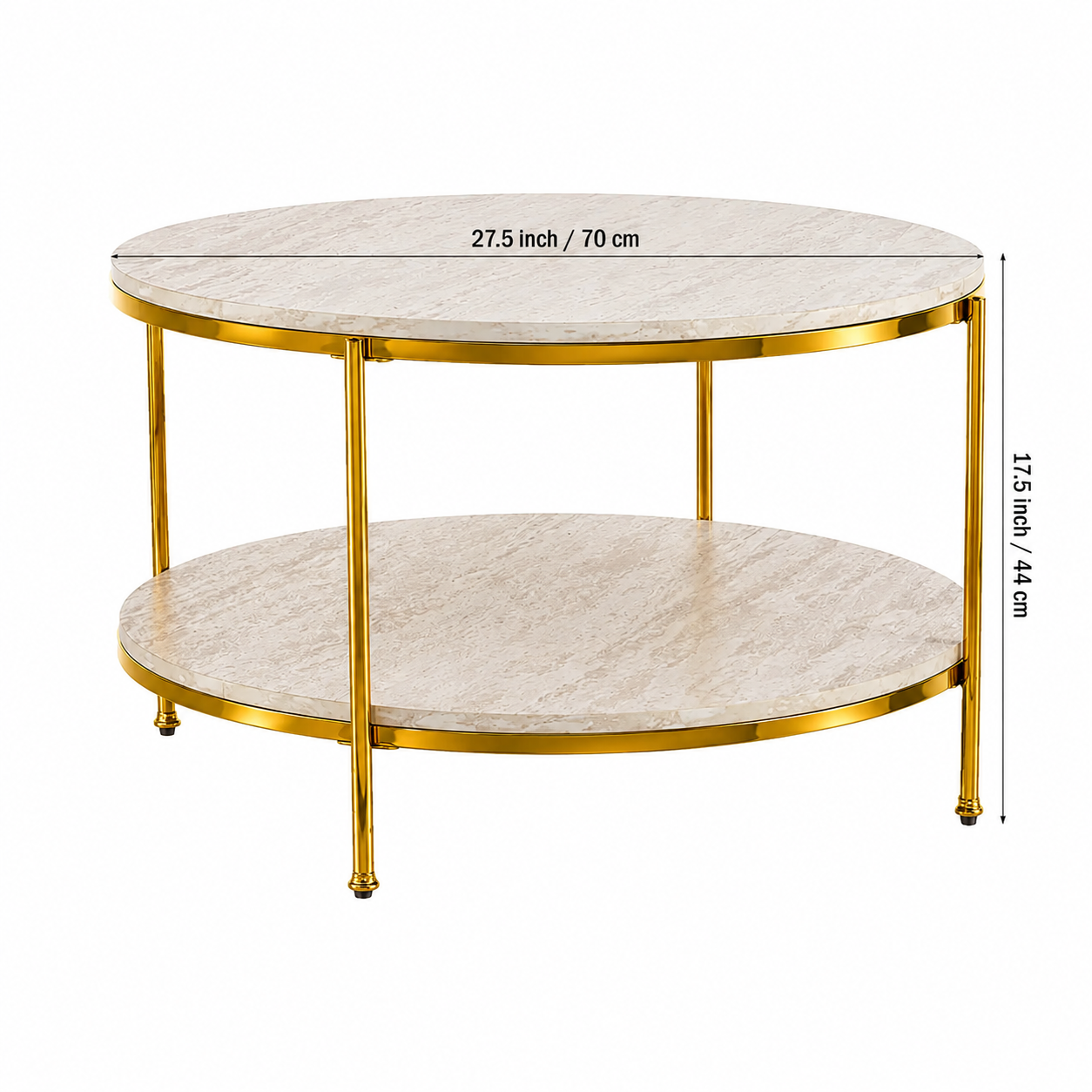 Premium Stainless Steel PVD Center Table with Double-Layer Marble Tops and Golden Frame