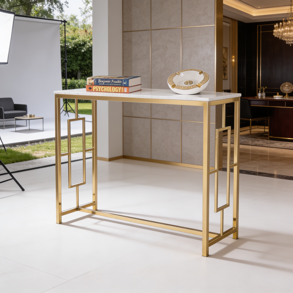 Modern Design Console Table with Copper Metal Finish