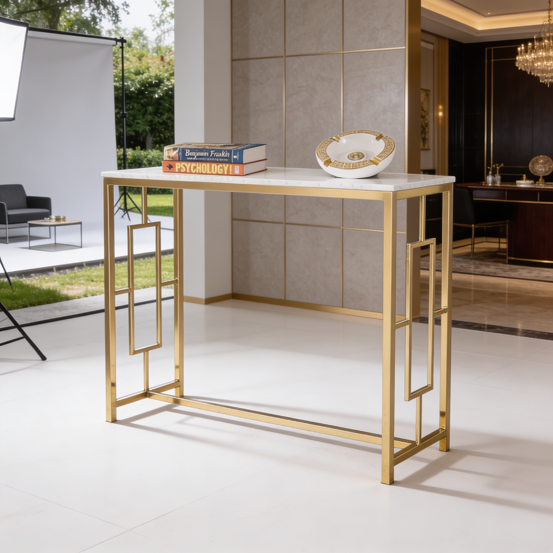 Modern Design Console Table with Copper Metal Finish