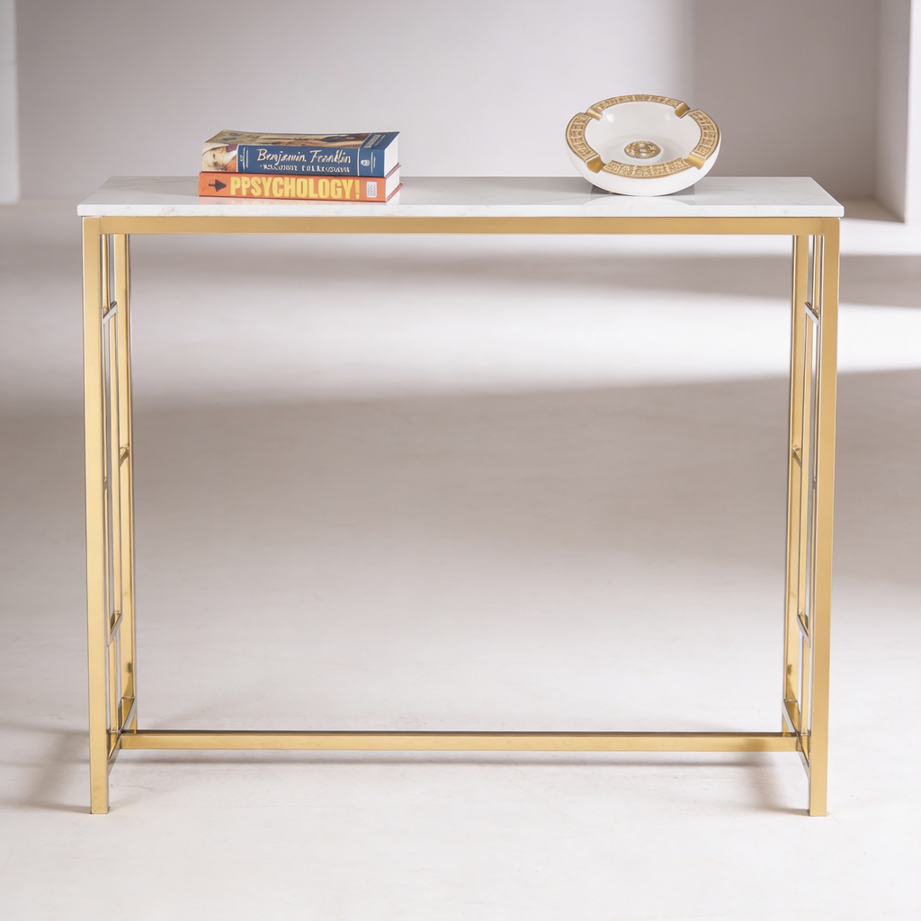 Modern Design Console Table with Copper Metal Finish