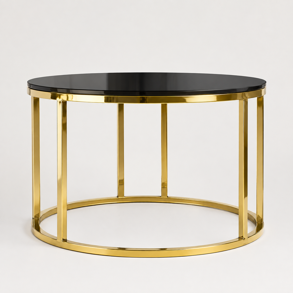 Modern Gold Stainless Steel PVD Coffee Table with Round Black Marble Top for Living Room