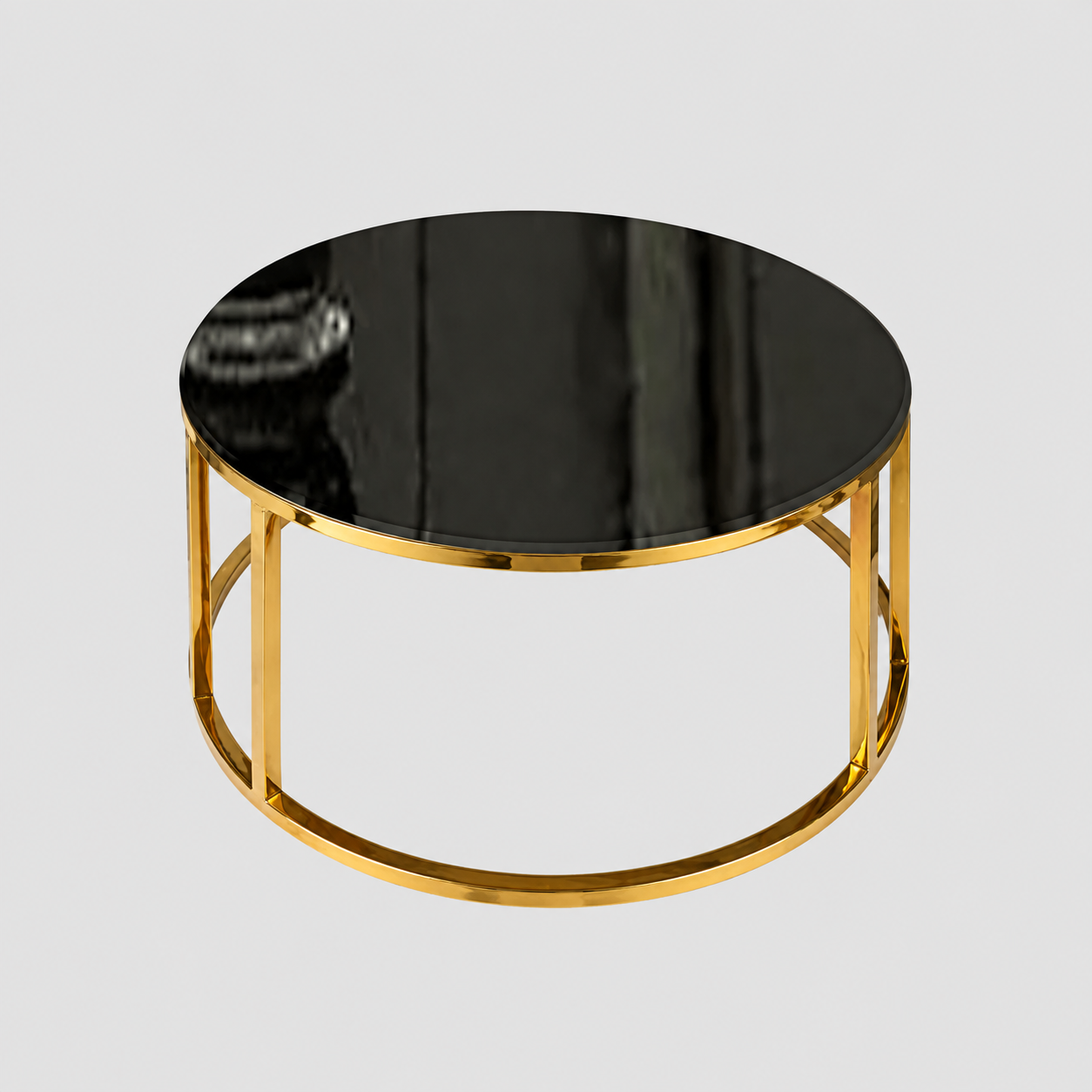 Modern Gold Stainless Steel PVD Coffee Table with Round Black Marble Top for Living Room