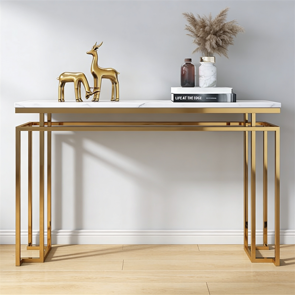 Modern Luxury Black Marble Console Table with Metal Finish