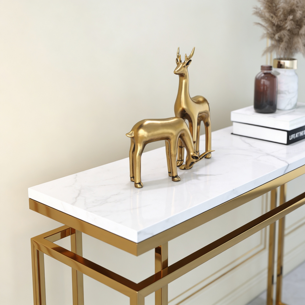 Modern Luxury Black Marble Console Table with Metal Finish