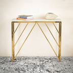 Classic Design Console Table White Rectangular Shape with Copper Metal Finish