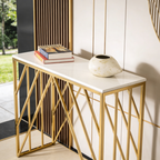 Classic Design Console Table White Rectangular Shape with Copper Metal Finish