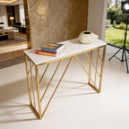 Classic Design Console Table White Rectangular Shape with Copper Metal Finish