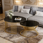 Classic Tethered Metallic Black Marble Table Set of 2