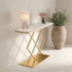 Copper Finish Console Table In Geometric Criss Cross Pattern