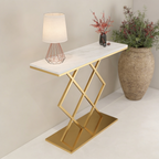 Copper Finish Console Table In Geometric Criss Cross Pattern