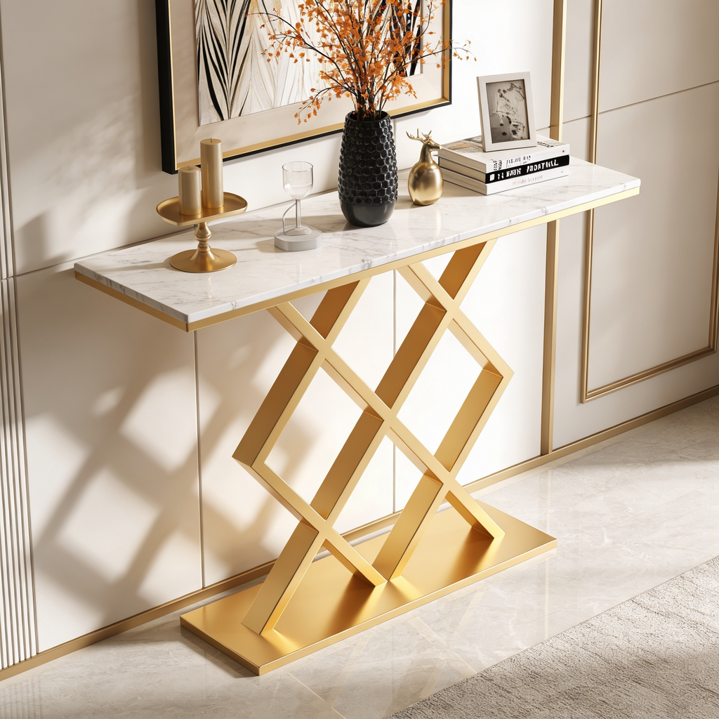 Geometric Criss Cross Pattern Contemporary Console Table
