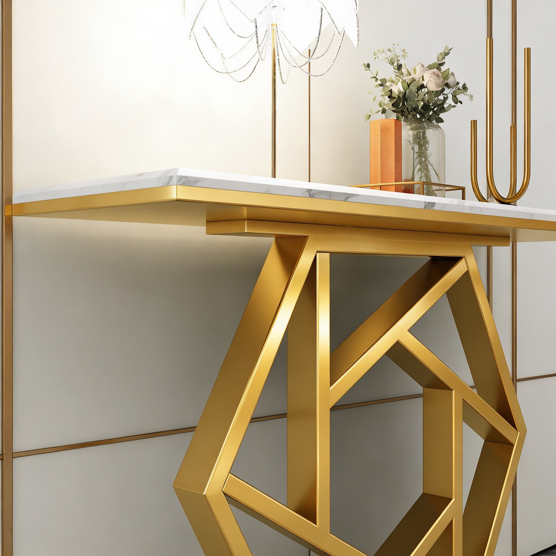 Luxurious Contemporary Console Table In Hexagonal Design