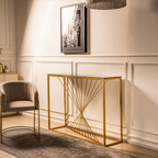 Luxury Marble Wall Console Table In Sleek Golden Rods Design