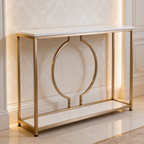 Metallic Ring Console Table with White Marble Table Top