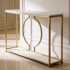 Metallic Ring Console Table with White Marble Table Top