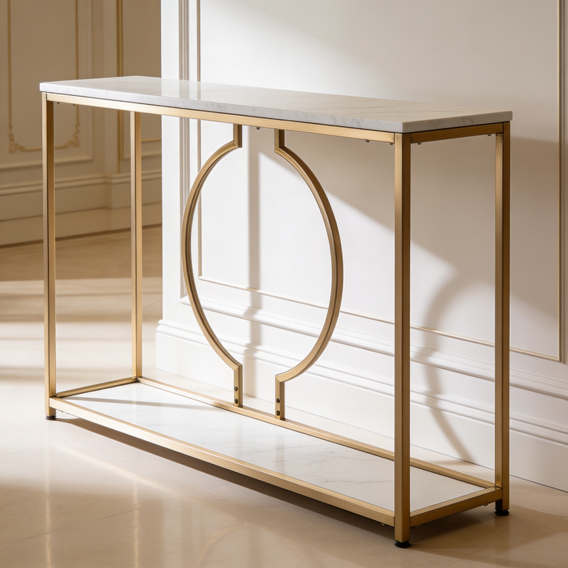 Metallic Ring Console Table with White Marble Table Top