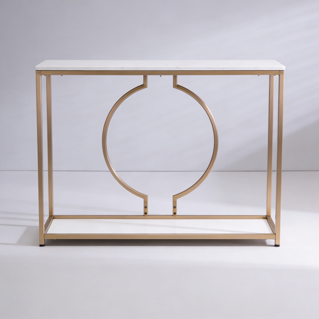 Metallic Ring Console Table with White Marble Table Top
