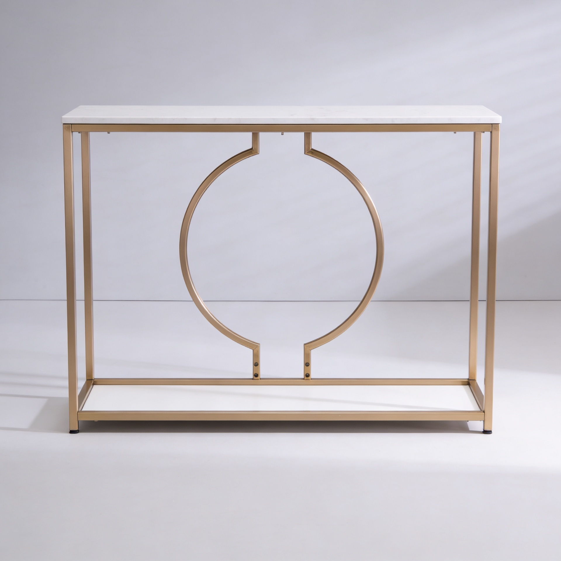 Metallic Ring Console Table with White Marble Table Top