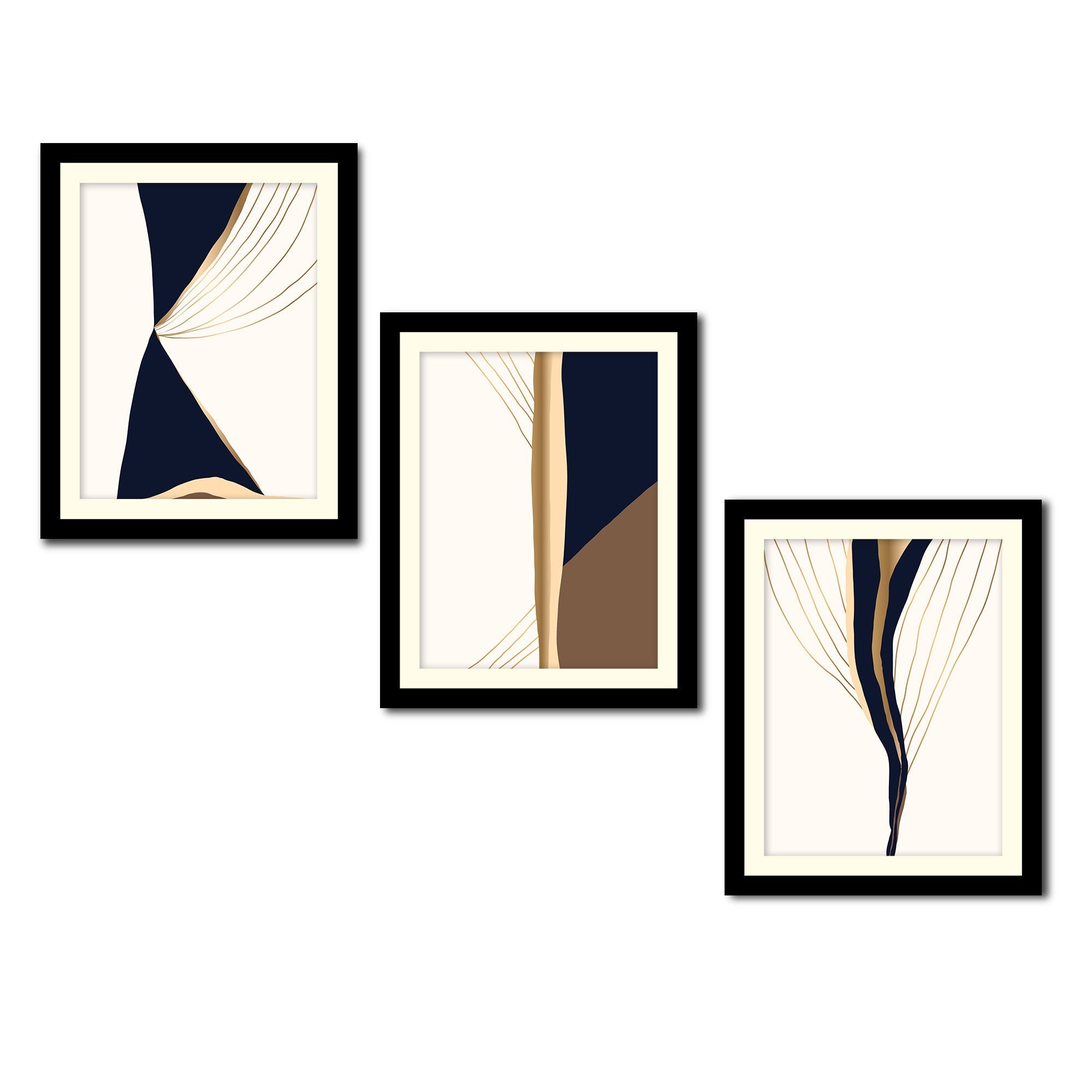 Modern Gold & Black Art Premium Wall Frame Set of Three