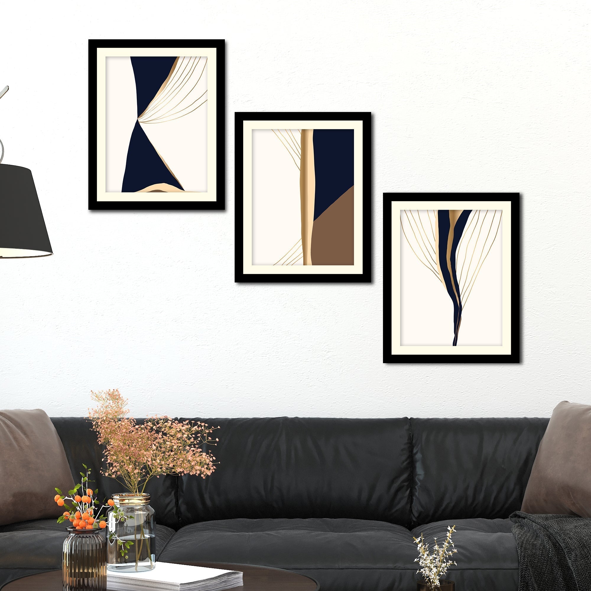 Modern Gold and Black Art Wall Frame Set of Three