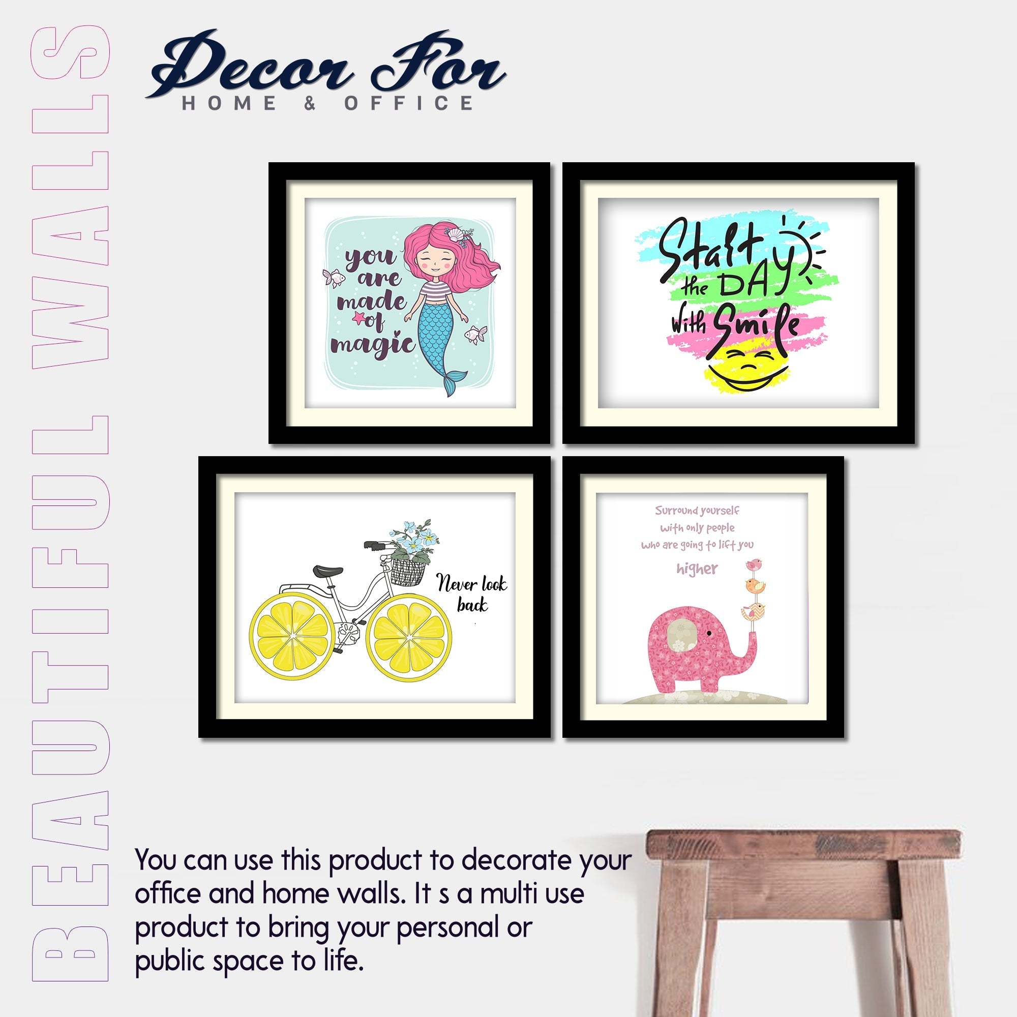 Never Look Back Positive Quotes Wall Hanging Frame Set of Four