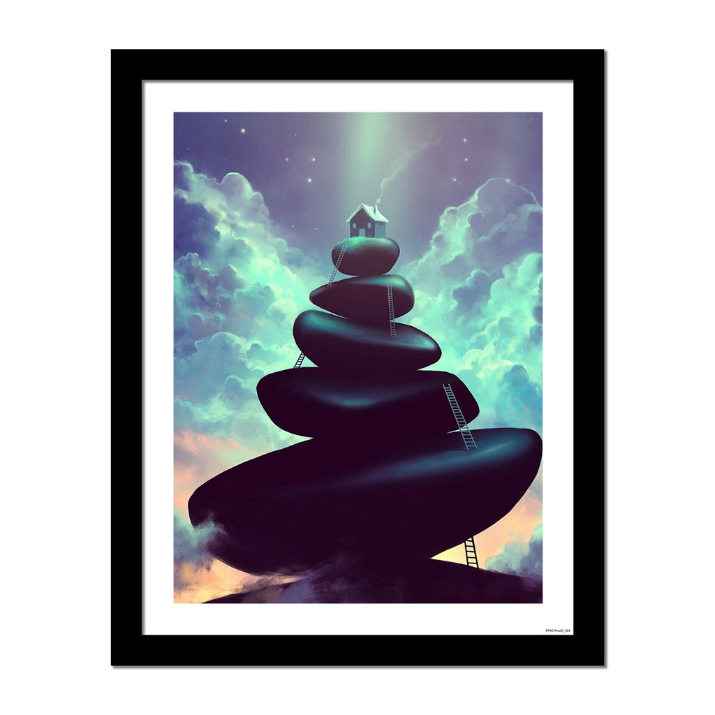 Modern Art Wall Frame Painting of A House on Balanced Stones