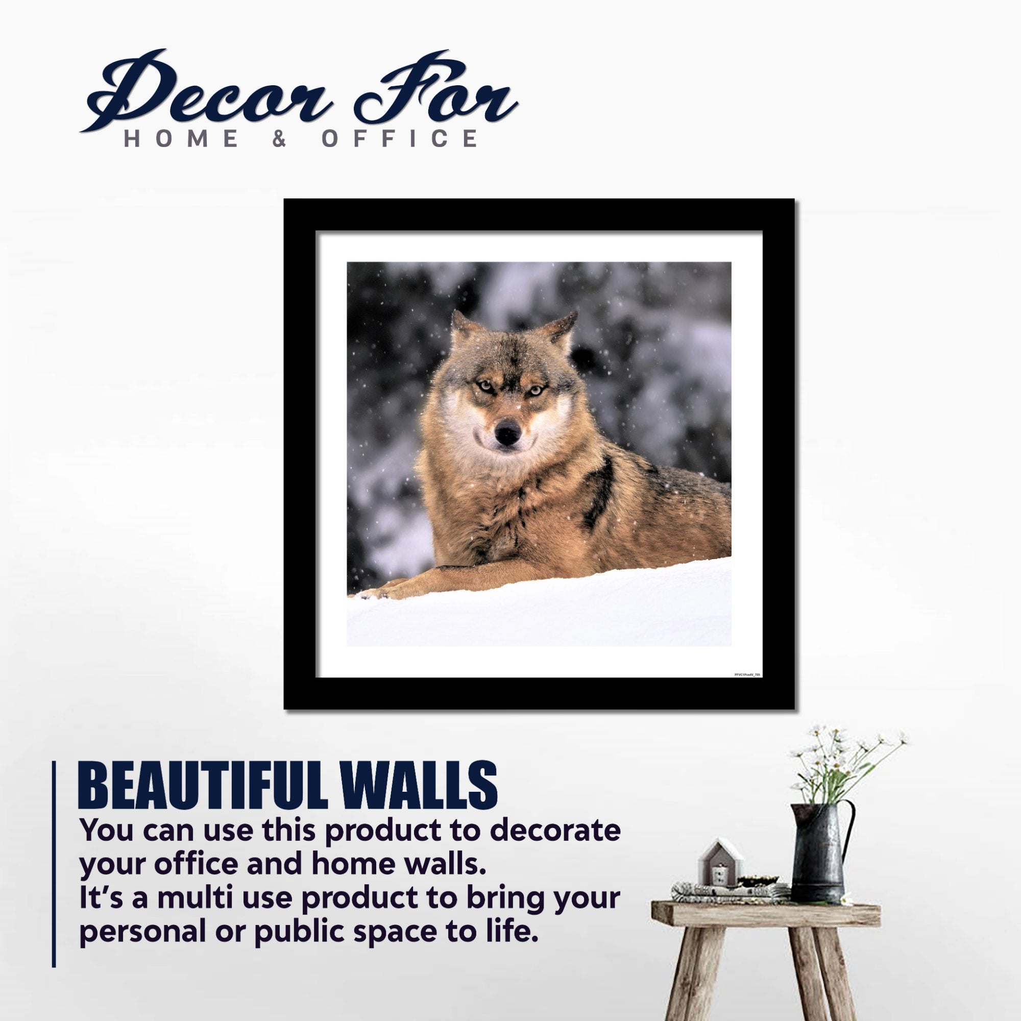 Wolf in Snow Premium Quality Wall Frame Painting