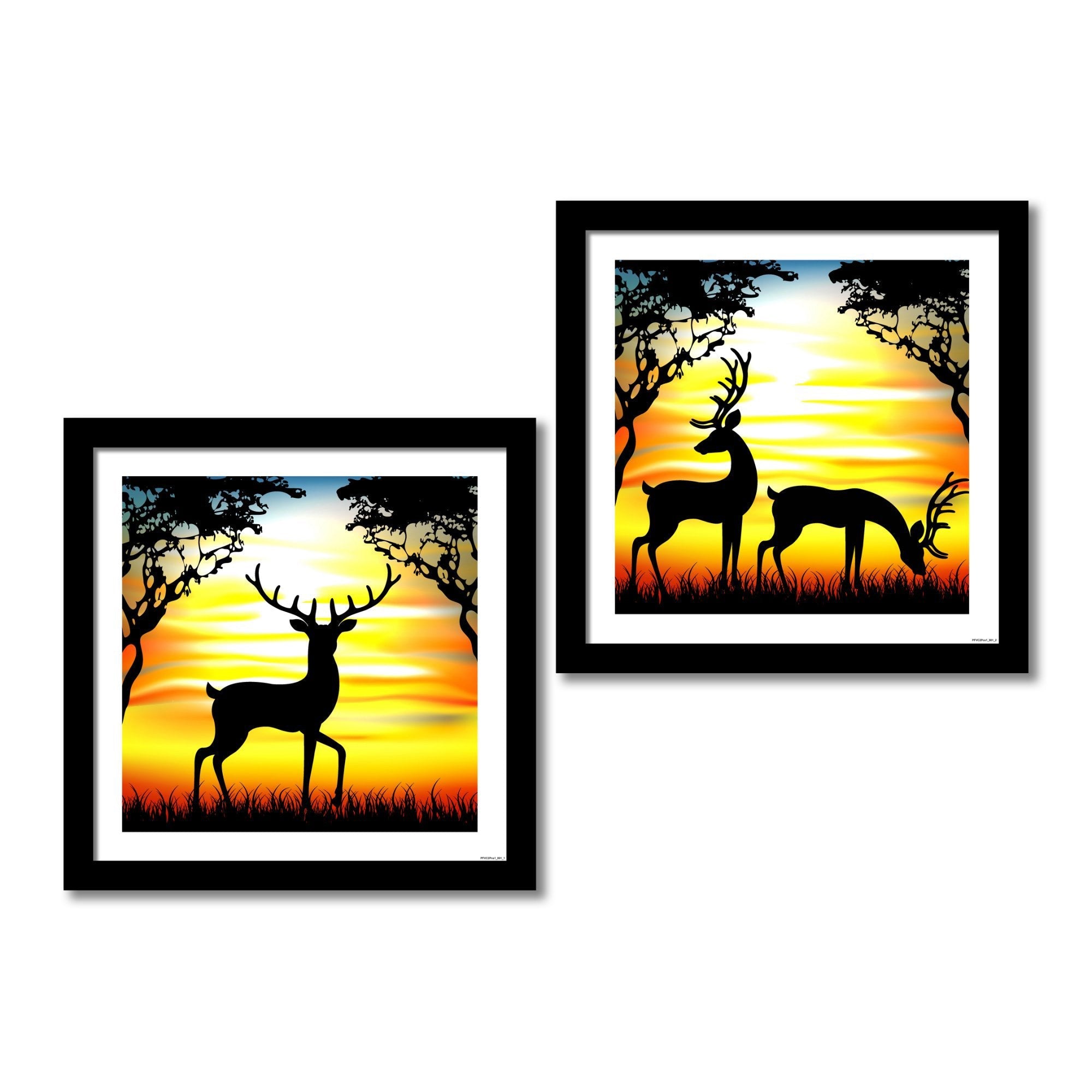 Deer Silhouette at Sunrise 2 Pieces Quality Wall Frame Painting