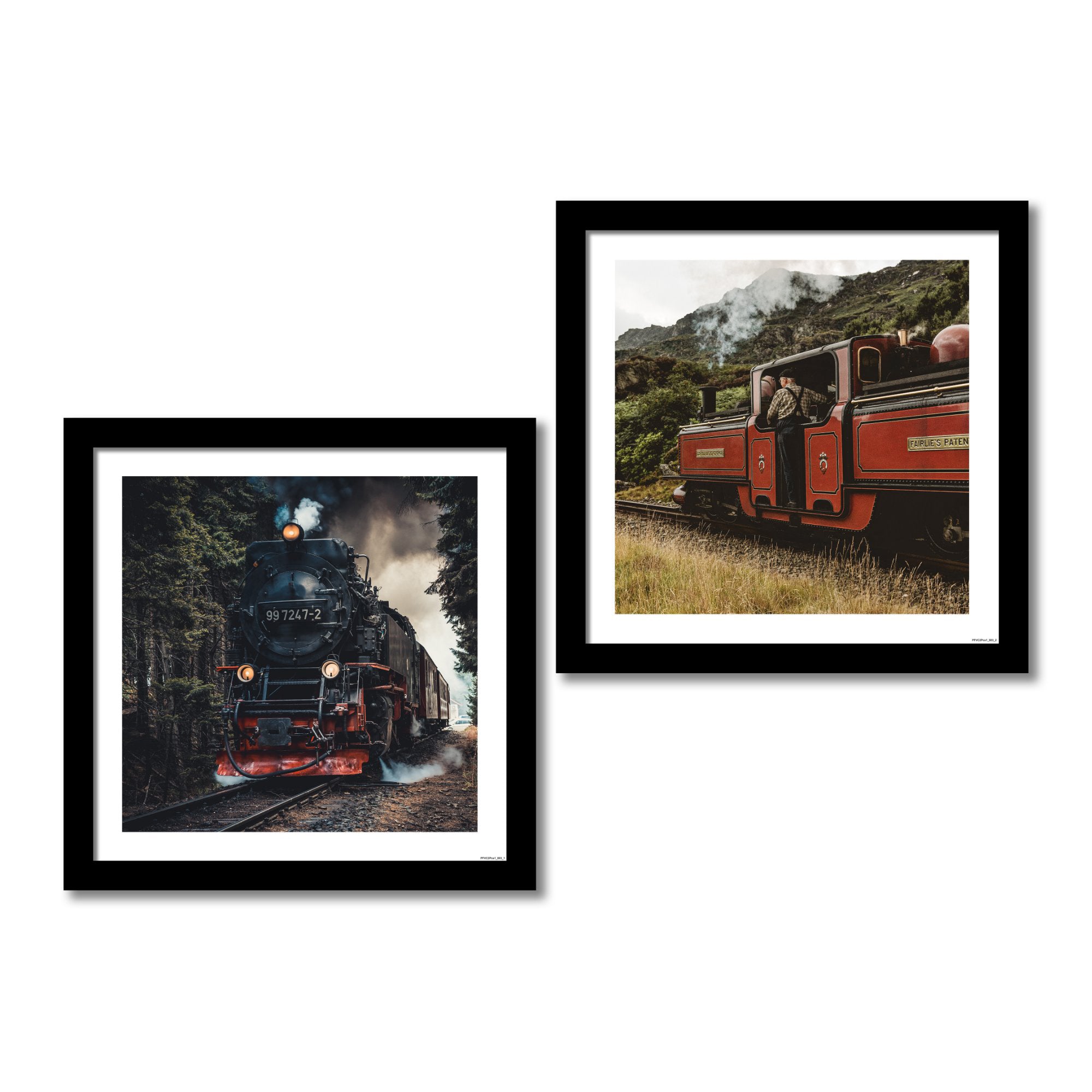 Vintage Trains Premium Wall Frame Painting Set of 2