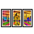 Premium Quality Wall Framed 3 Pieces Painting of Taj Mahal