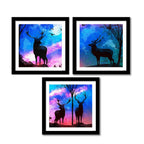 Premium 3 Pieces Wall Hanging Frame of Deer Silhouette at Night