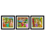 Premium 3 Pieces Wall Frame Painting of Indian Holy Place Mathura Vrindavan