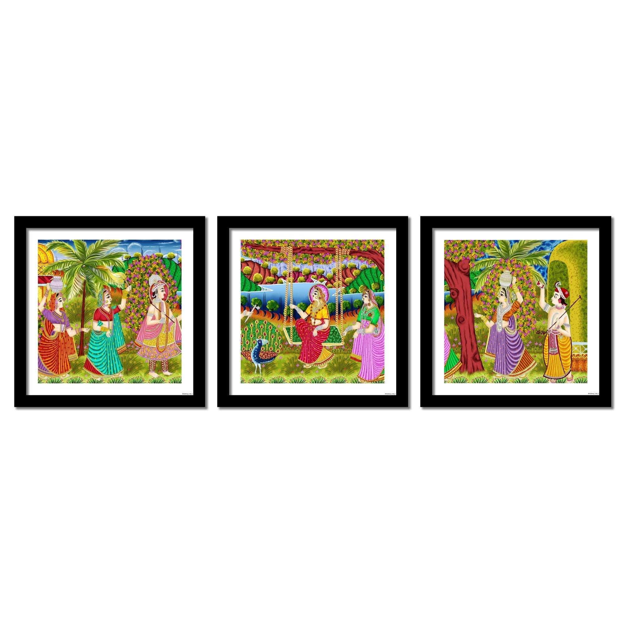 Premium 3 Pieces Wall Frame Painting of Indian Holy Place Mathura Vrindavan