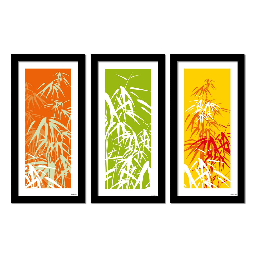 Bamboo Plant Leaves Framed Wall Paintings Set of 3