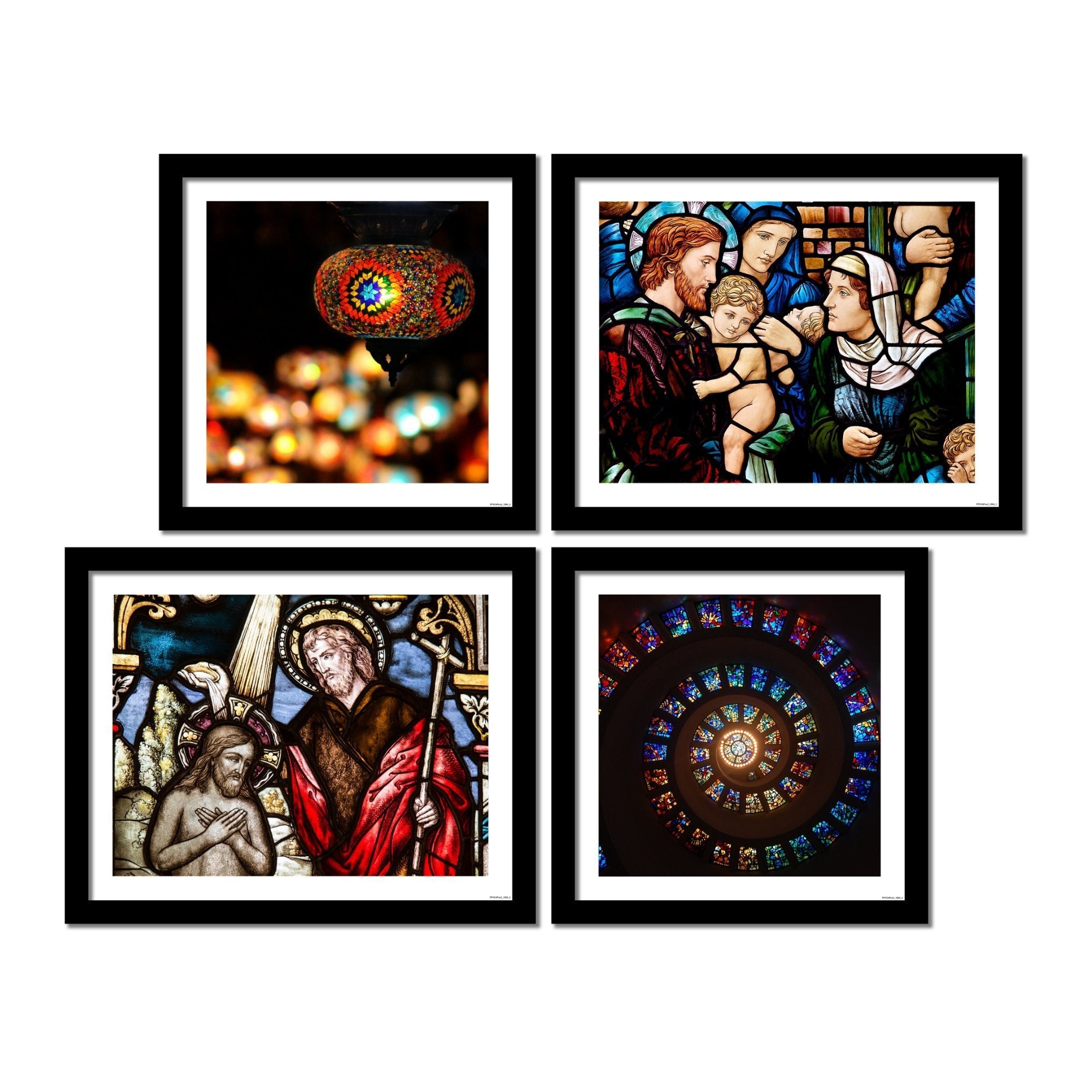 Christian Stained Glass Art 4 Pieces Wall Frame Hanging