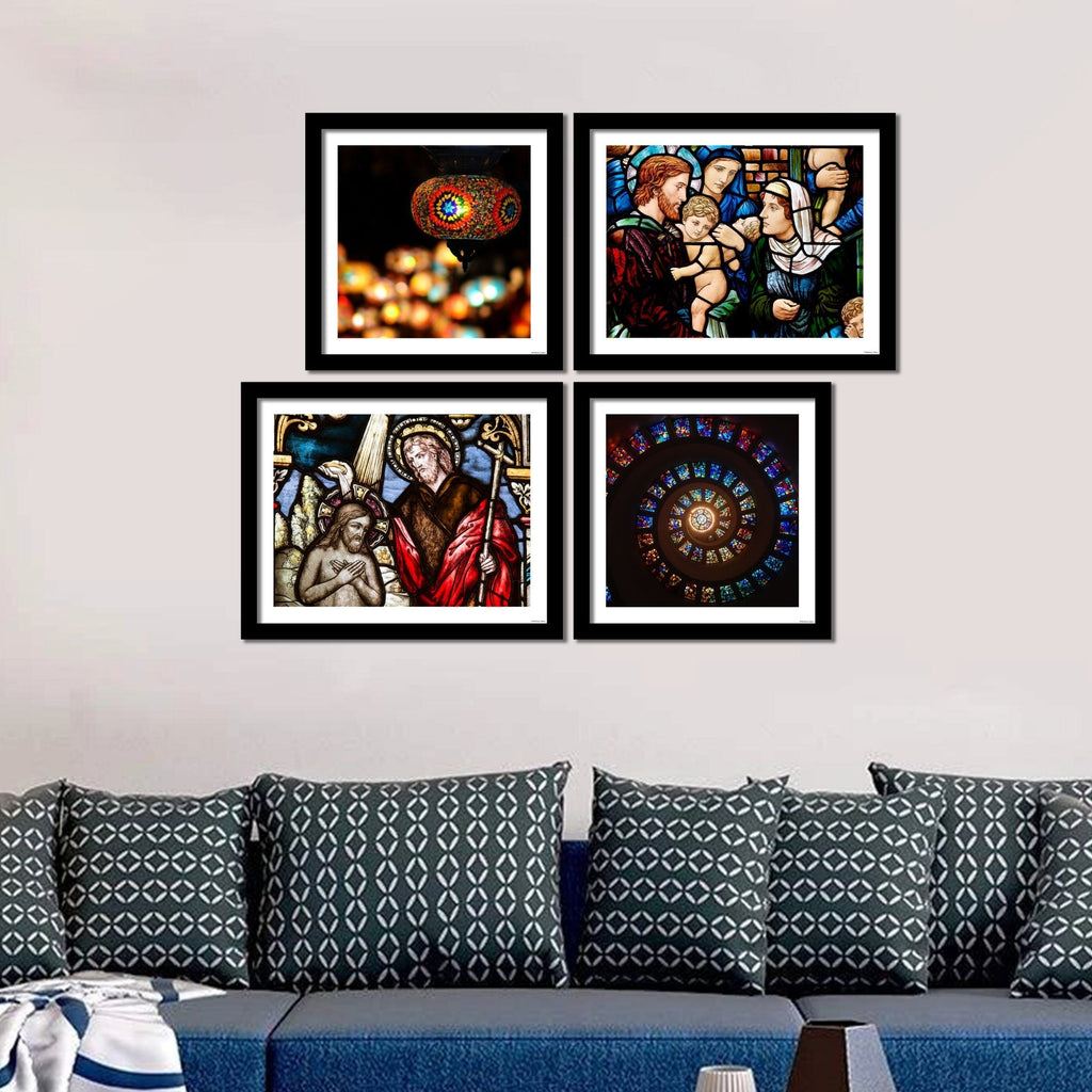Christian Stained Glass Art 4 Pieces Wall Frame Hanging
