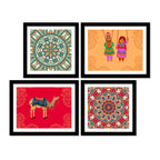 Mandala Pattern with Rajasthani Puppets & Camel 4 Pieces Wall Frame Hanging