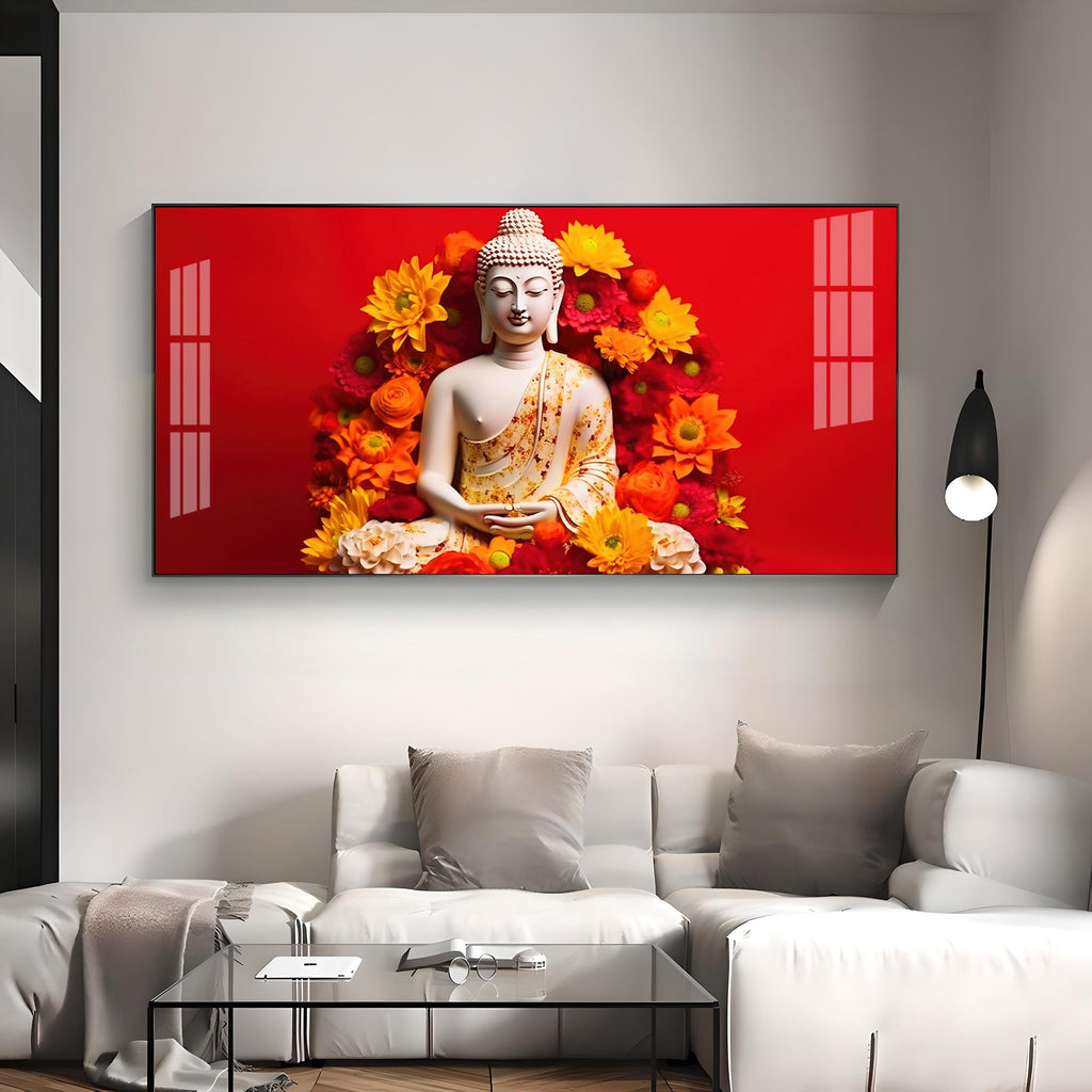Floral Buddha Premium Acrylic Horizontal Wall Art