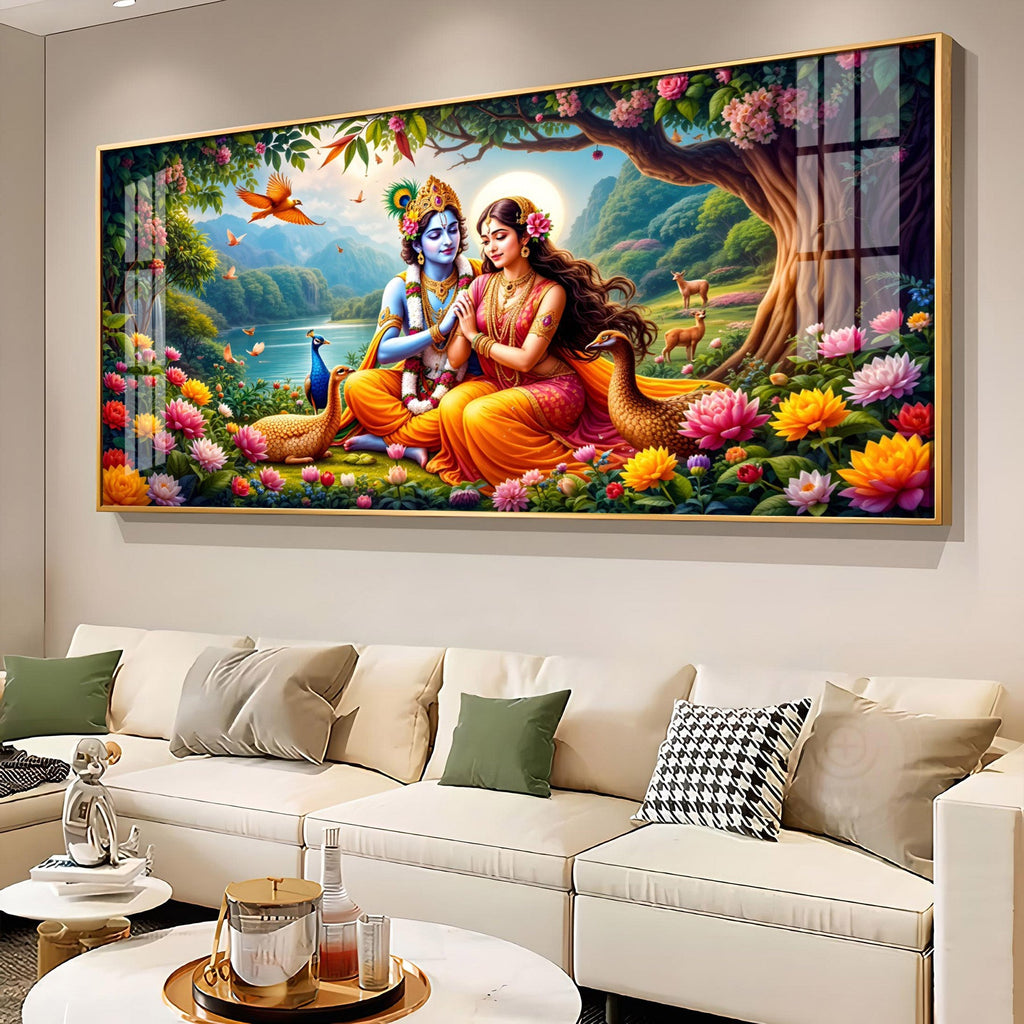 Divine Radha Krishna In Forest Premium Acrylic Horizontal Wall Art