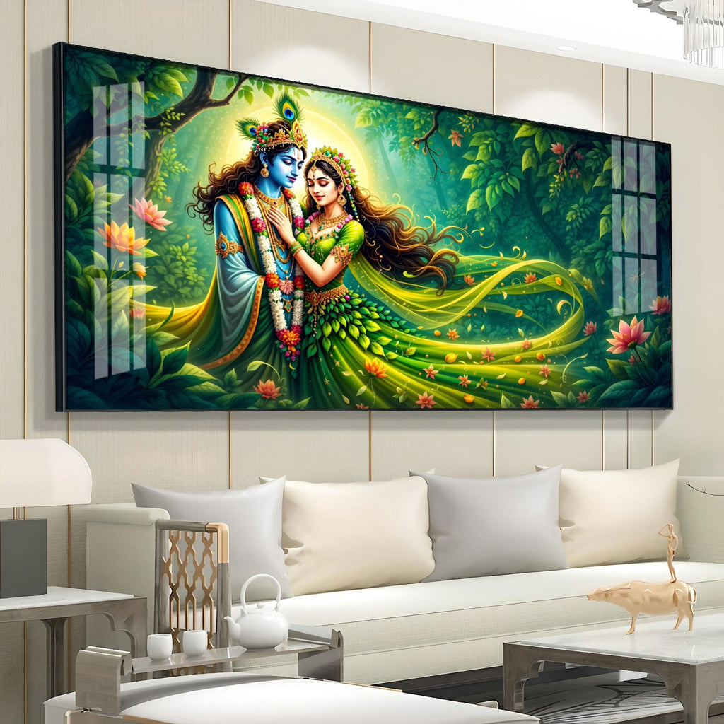 Forest of Radha Krishna Eternal Love Premium Acrylic Horizontal Wall Art